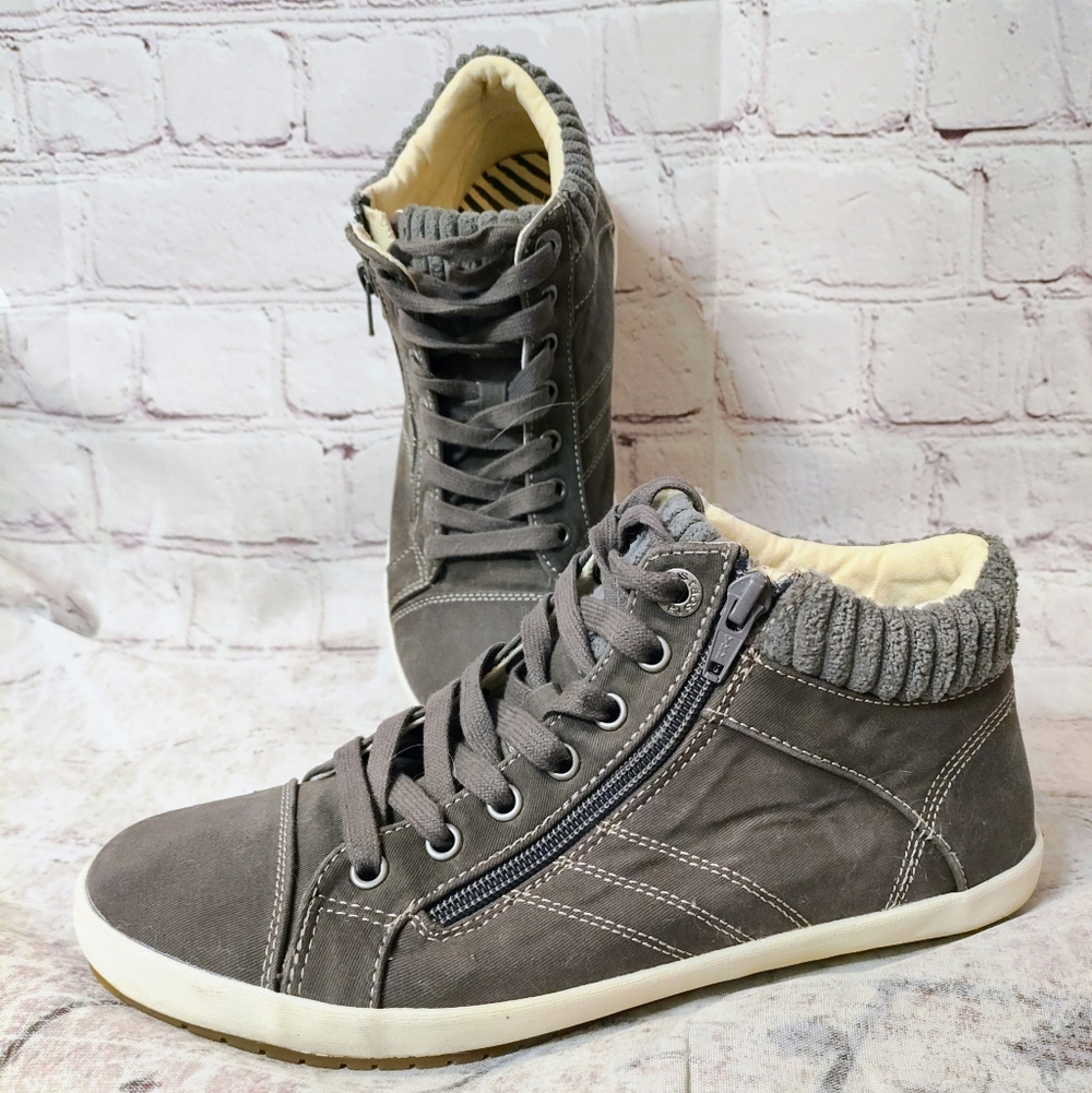 Taos Start Up Graphite Grey Canvas Laced Up Padded Ankle Sneakers 8.5 Womens